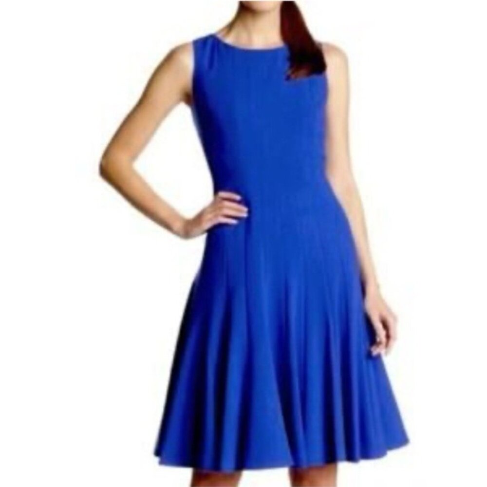 Ralph Lauren A Line Midi Dress 10 Cobalt Blue Stretch Sleeveless Career Church